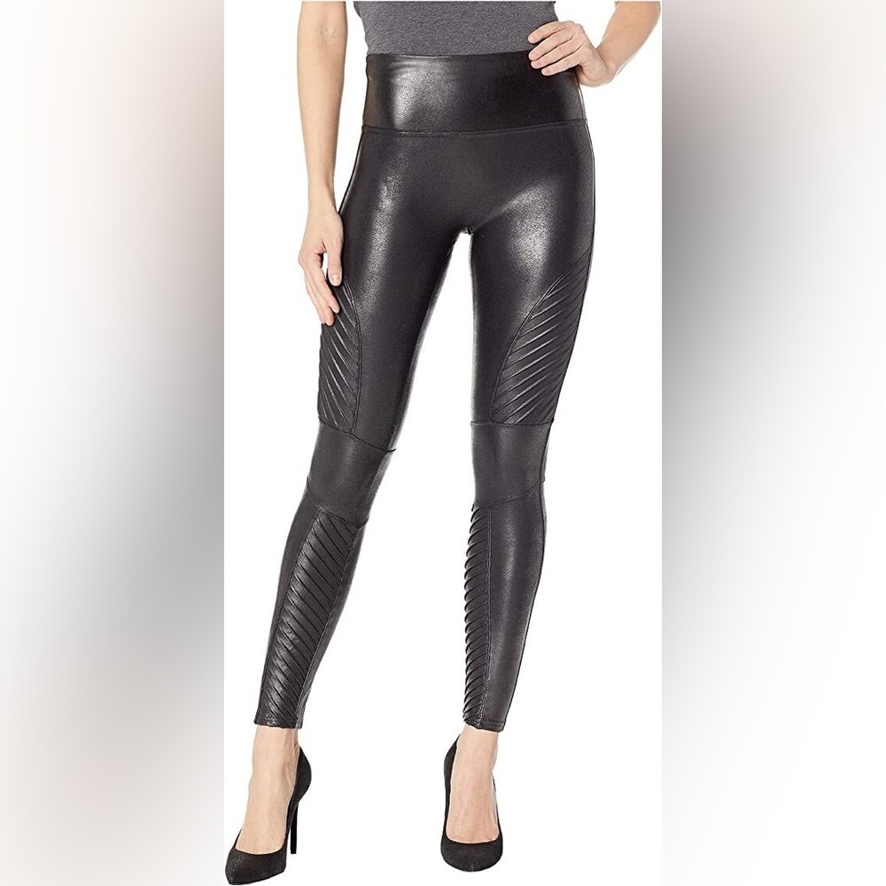 SPANX Black Faux Leather Moto Leggings